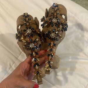 D squared embellished, rhinestones design nude heels with lock